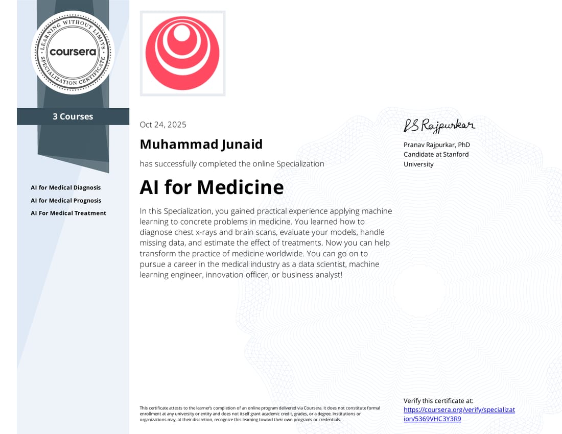 AI for Medicine Specialization certificate