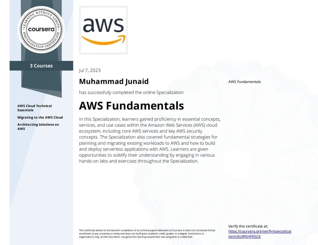 AWS Cloud Technical Essentials certificate