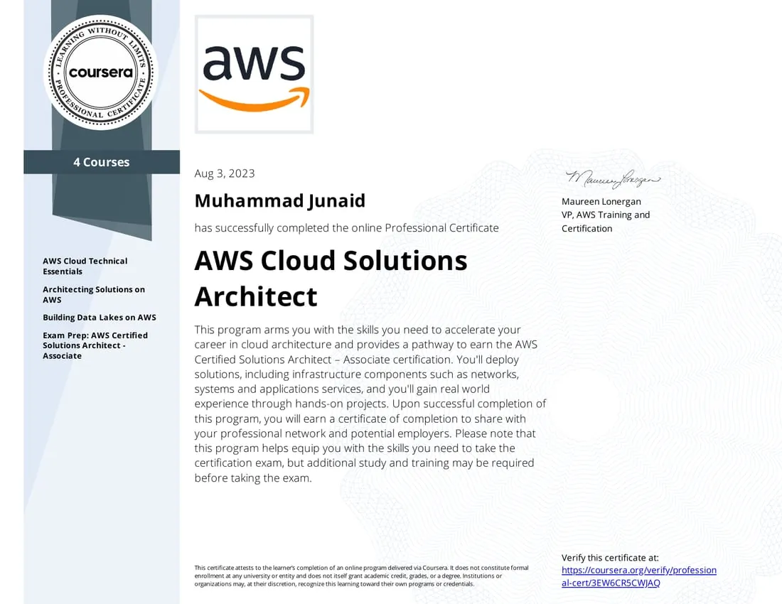 AWS Cloud Solutions Architect certificate