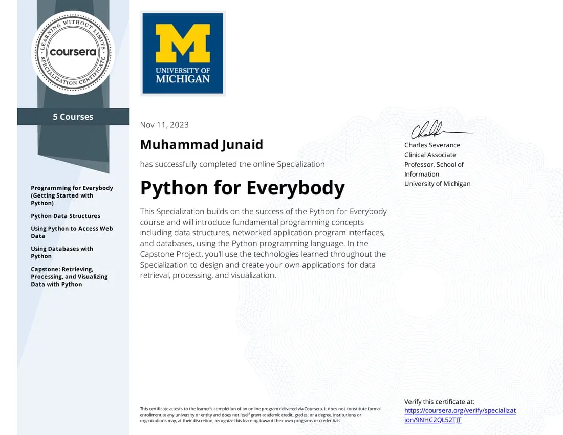 Python for Everybody certificate